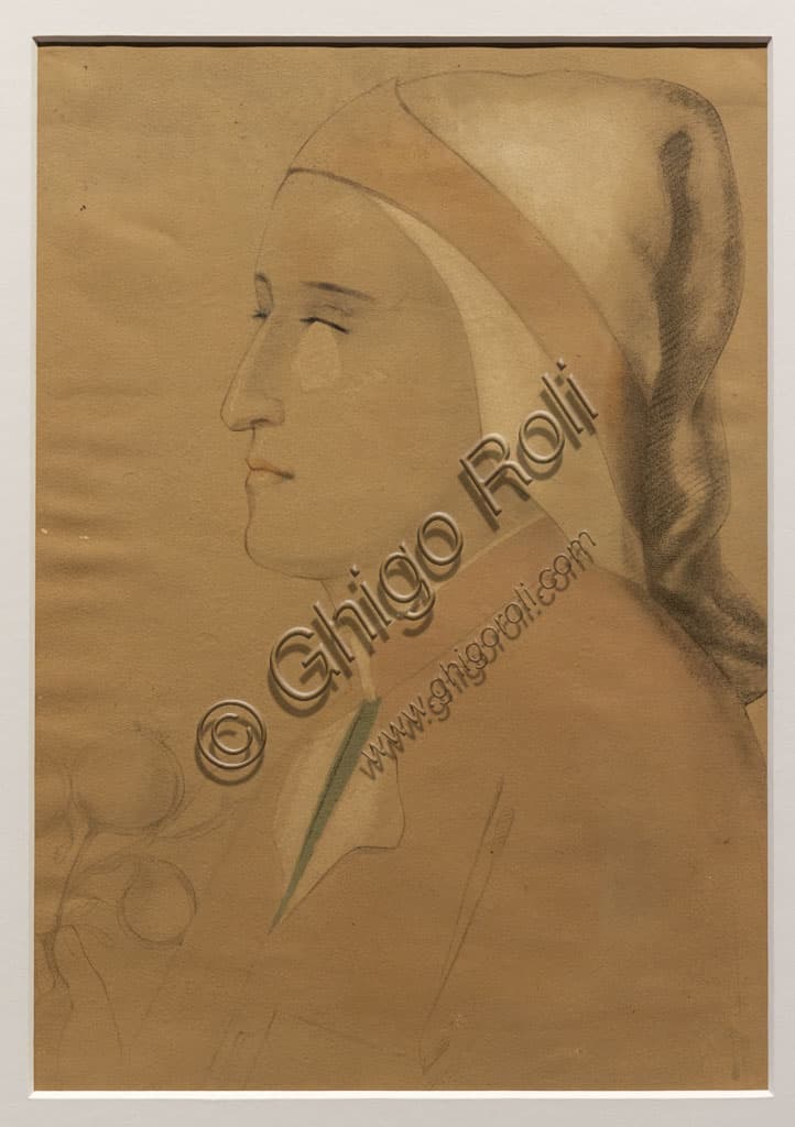 Ritratto di Dante Alighieri su carta, tratto dall'affresco della Cappella del Bargello a Firenze