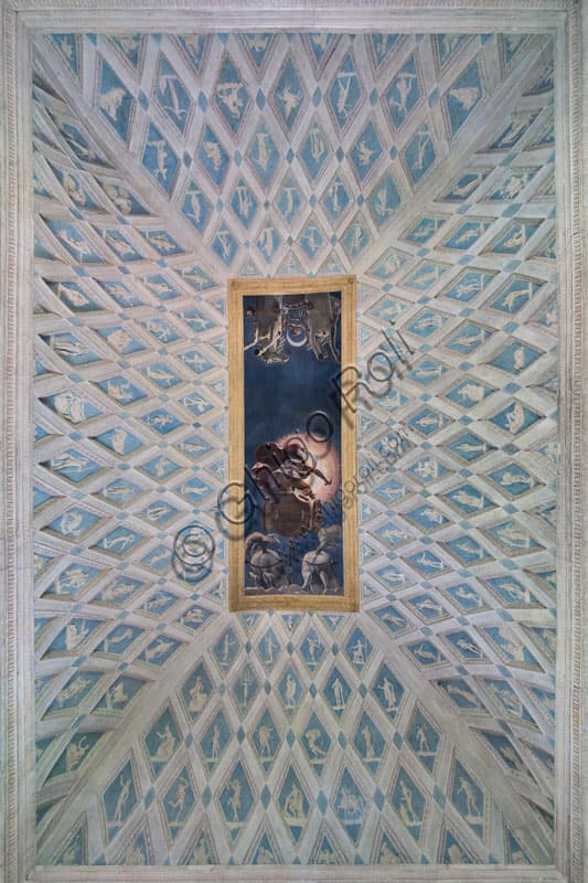 Affresco del soffitto della Camera del Sole e della Luna a Palazzo Te Mantova, con i carri di Apollo e Diana